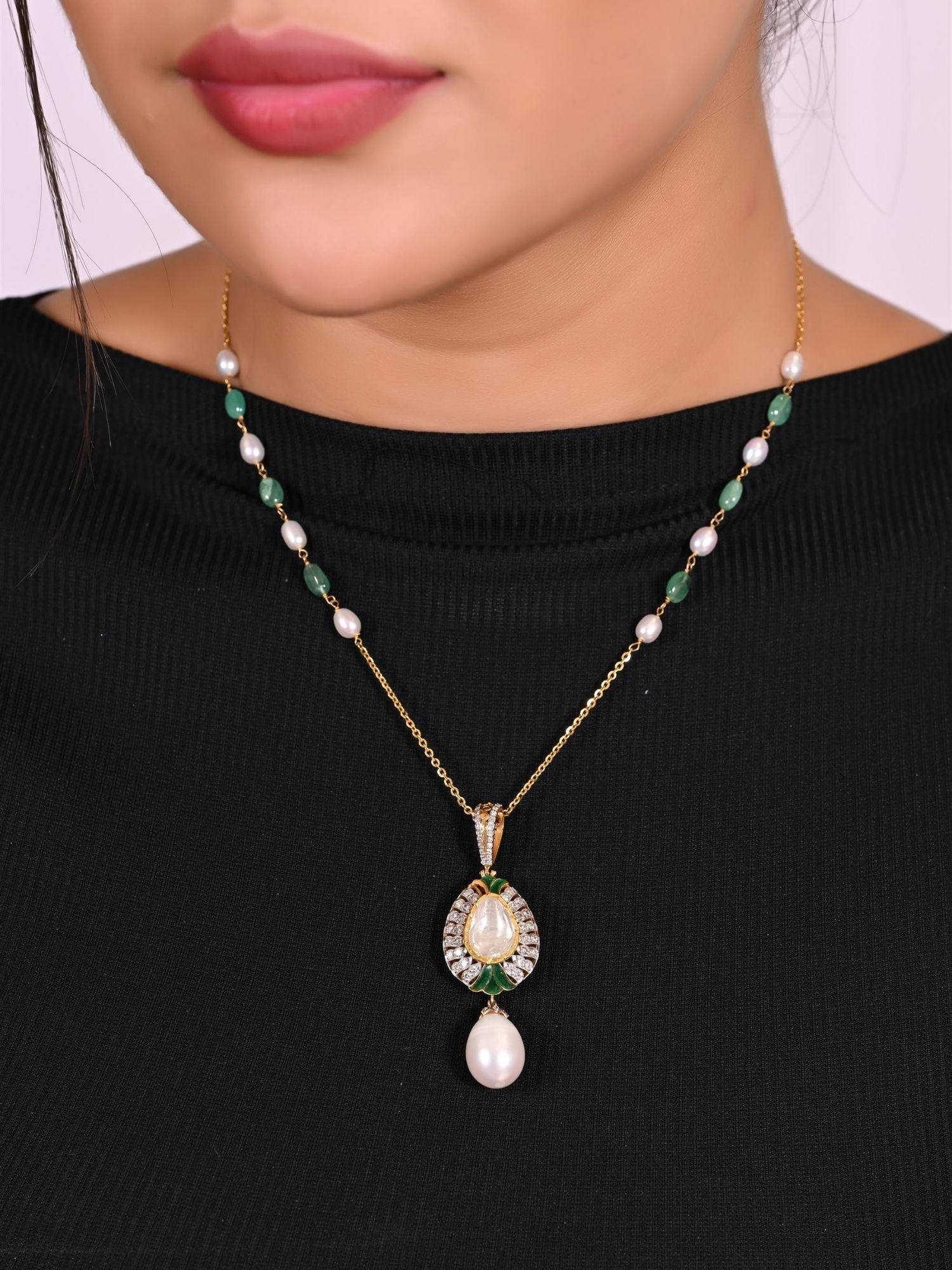 Bloom Of Beads Polki Pendant