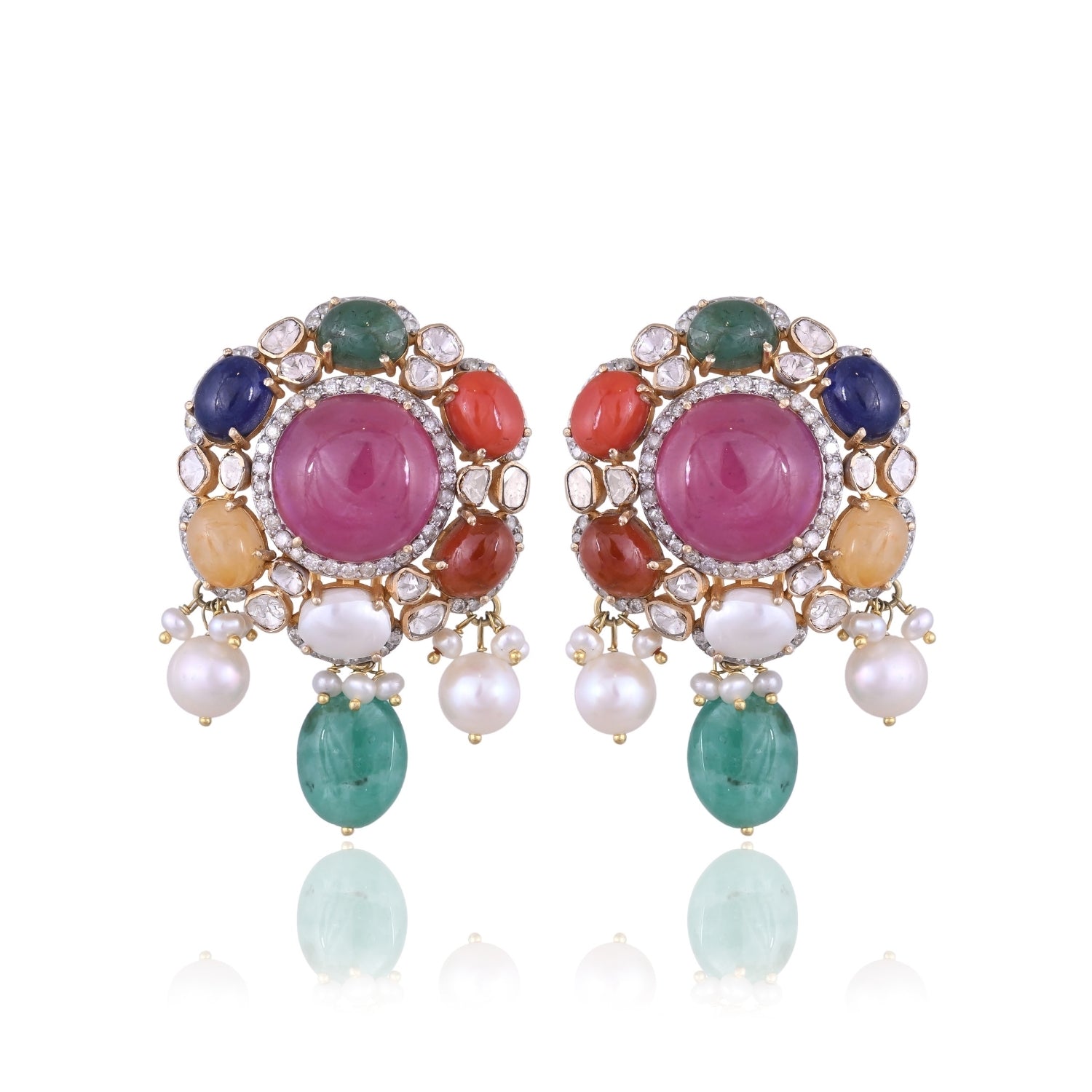 Floral Hue Emerald Necklace Set