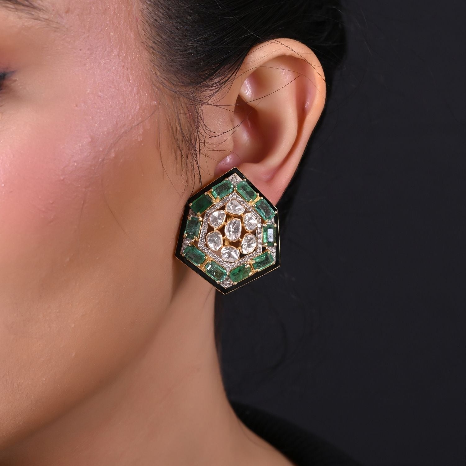 Evergreen Diamond Polki Studs