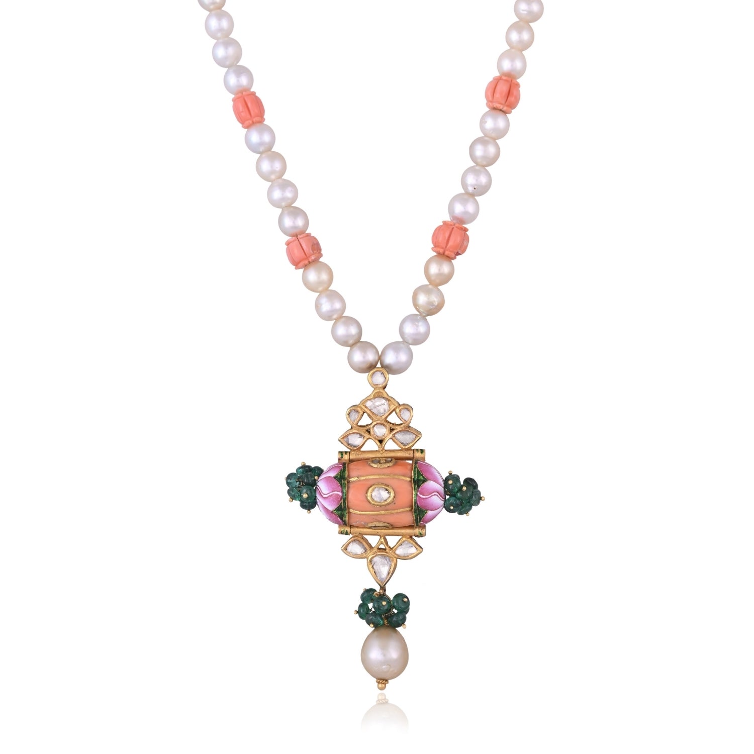 The Coral Enamel Pendant Set