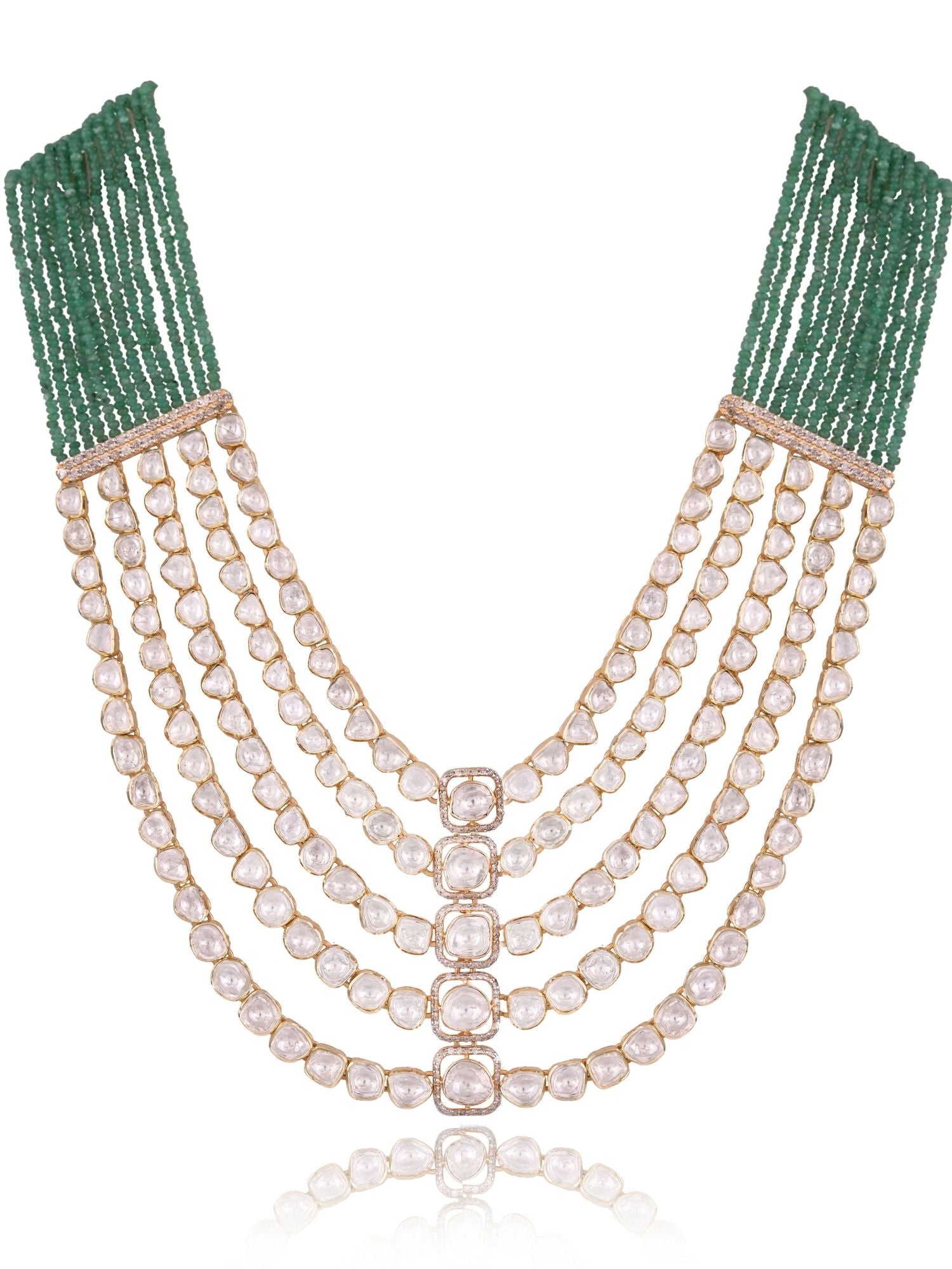 Emerald Polki Flow Layered Necklace Set