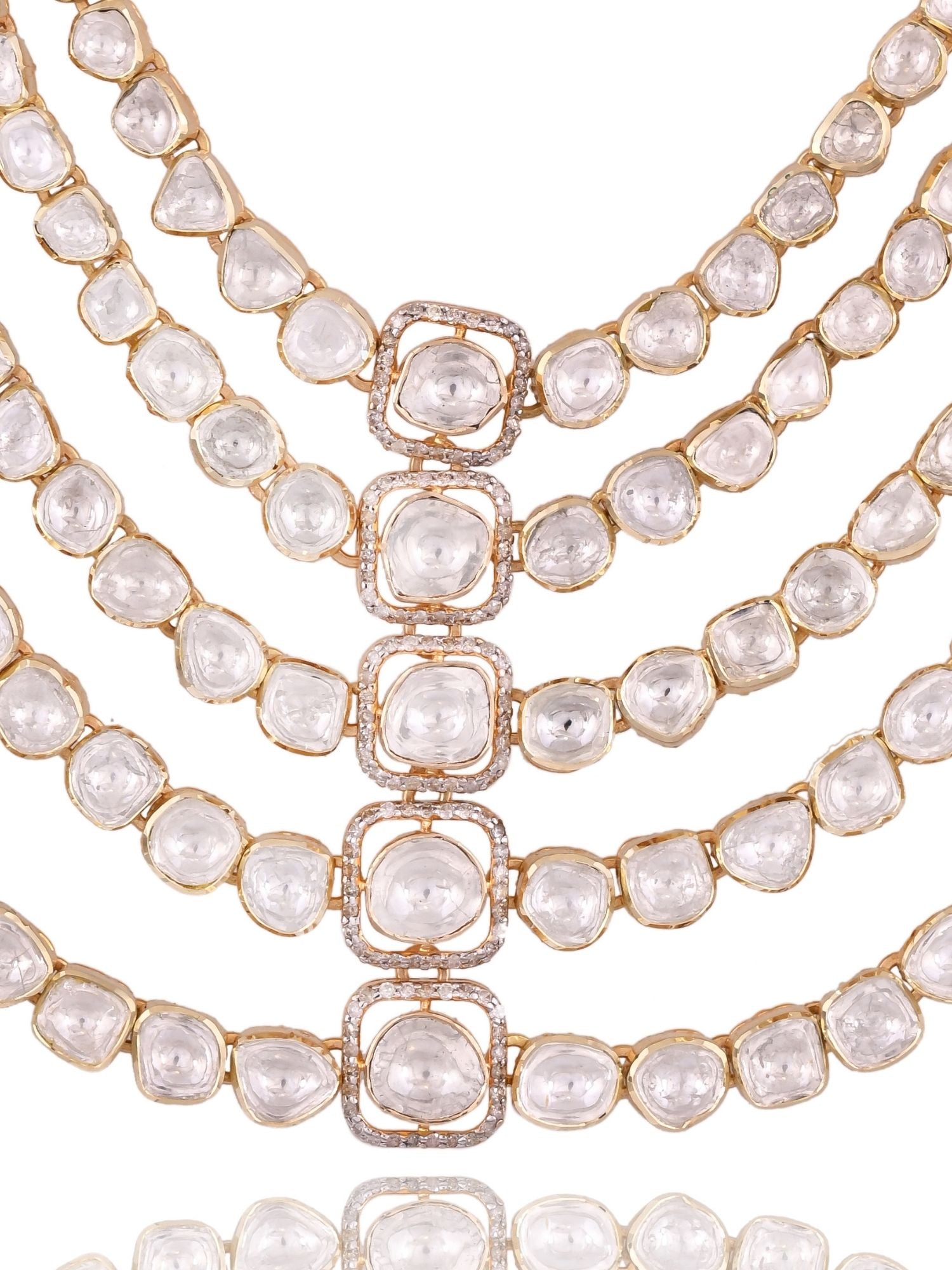 Emerald Polki Flow Layered Necklace Set