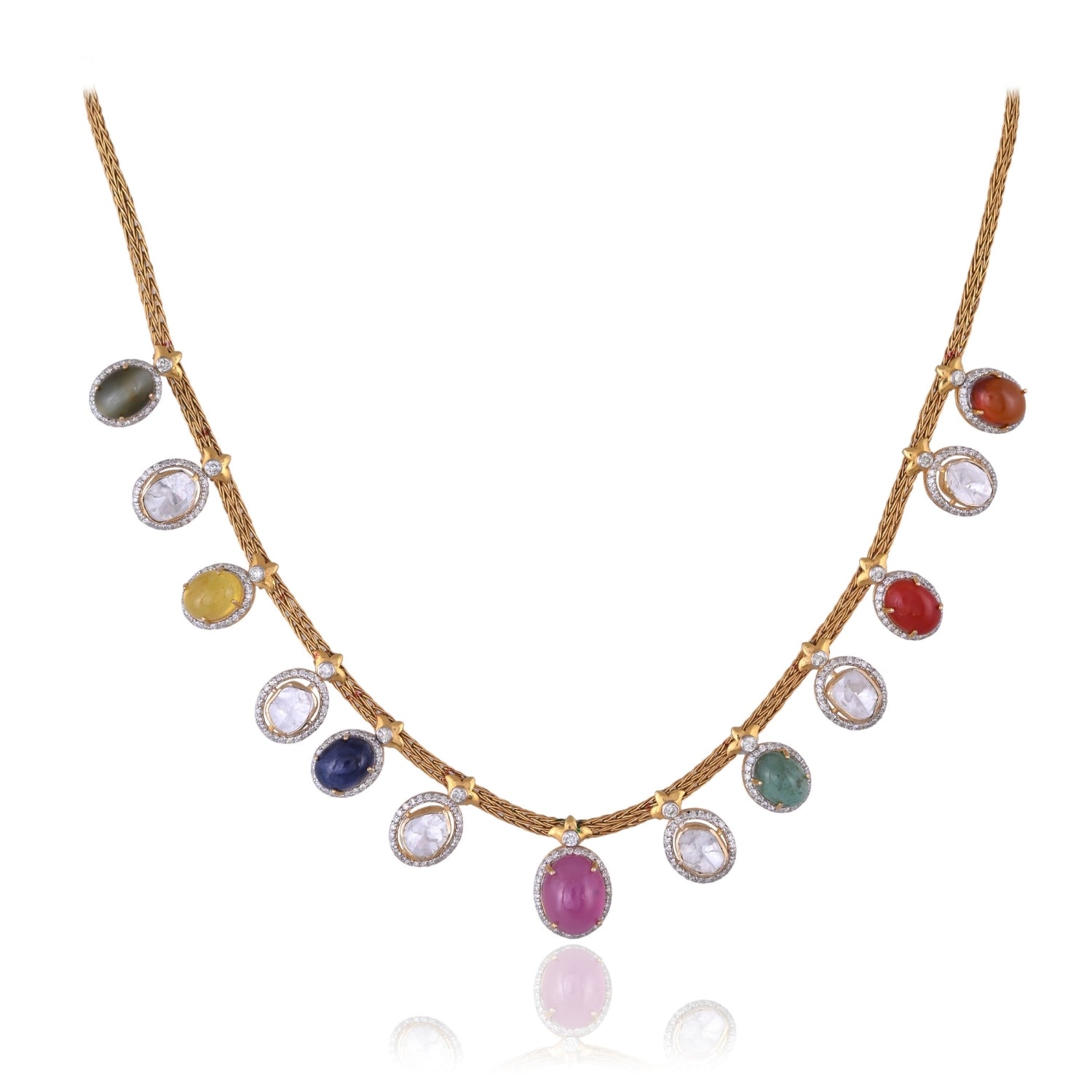 Gem Drop Navratna Necklace Set