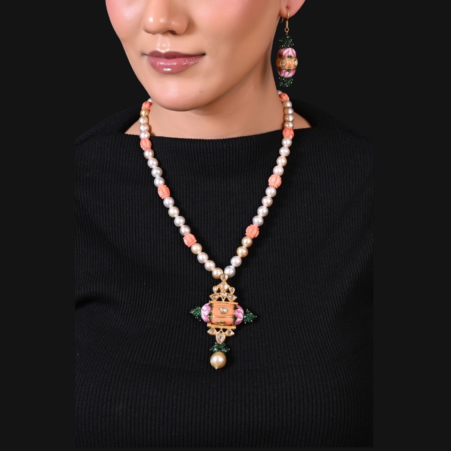 The Coral Enamel Pendant Set