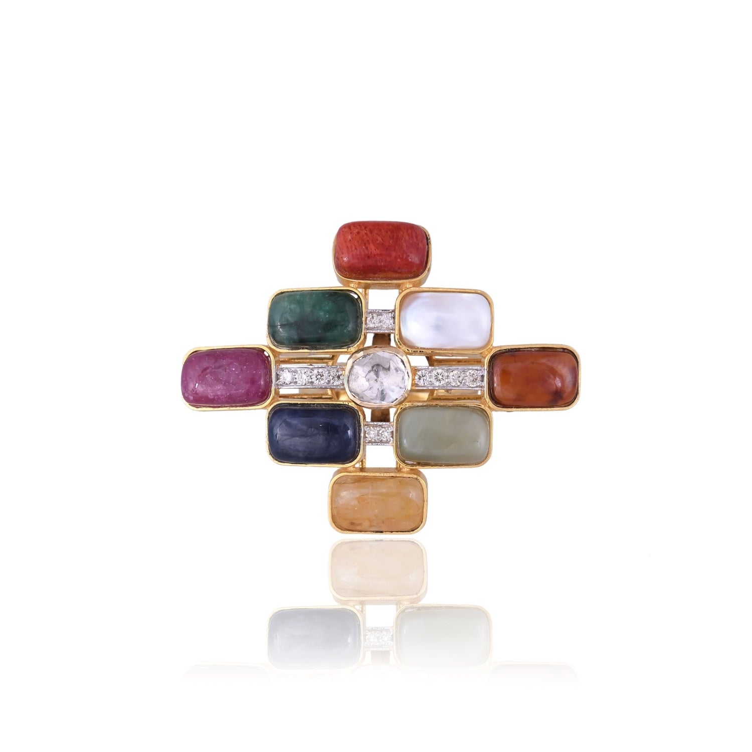 The Cross Grid Navratan Ring