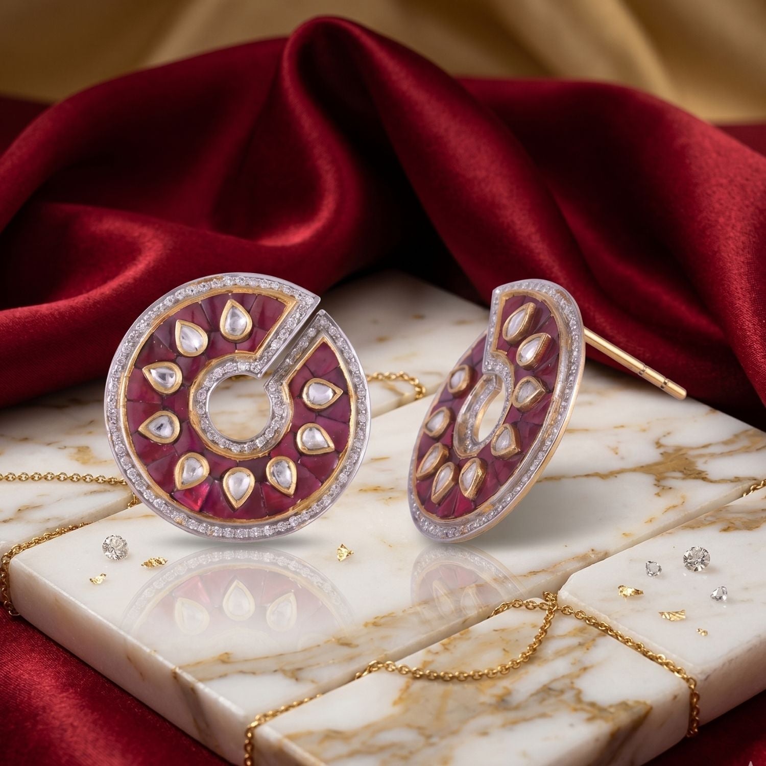 Crimson Orb Polki Earrings