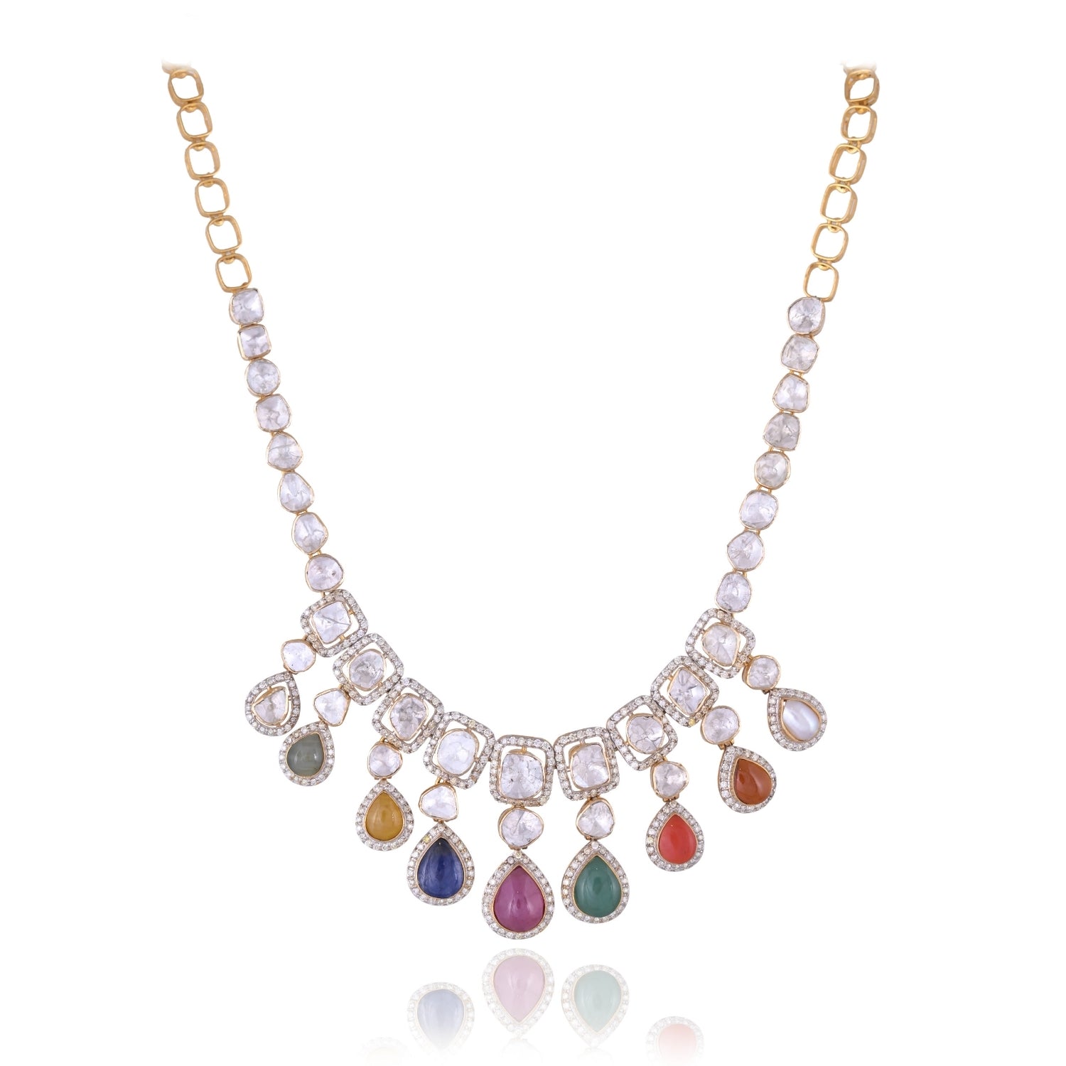 Rainbow Ripple Navratna Necklace Set