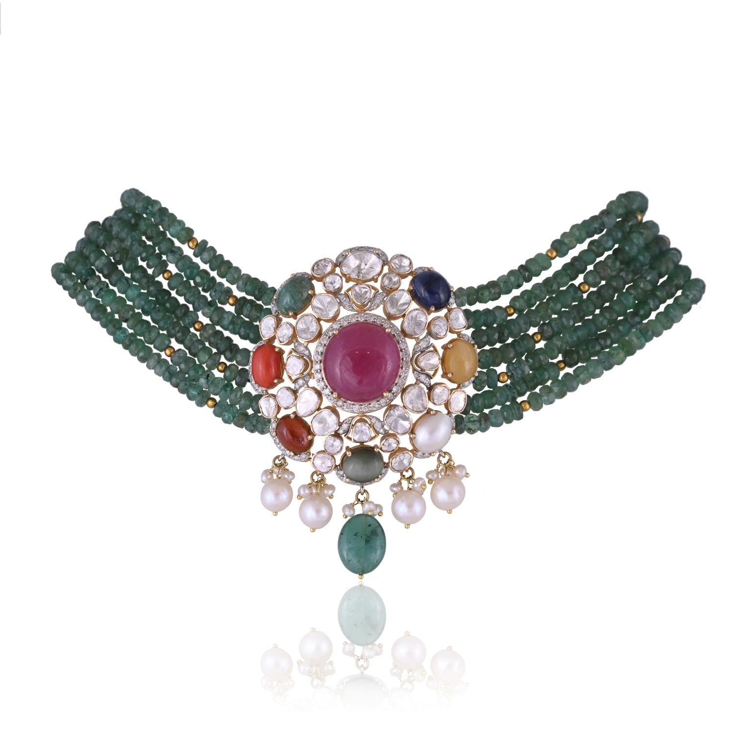 Floral Hue Emerald Necklace Set