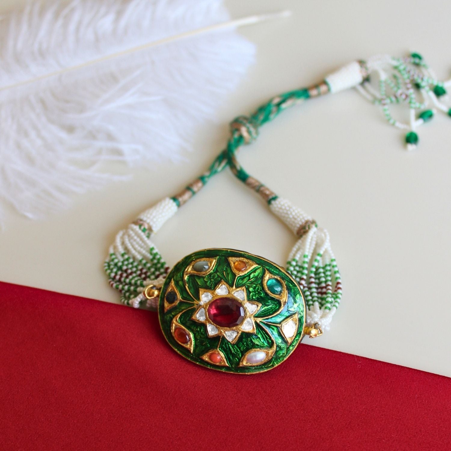 Green Enamel Navratan Bracelet