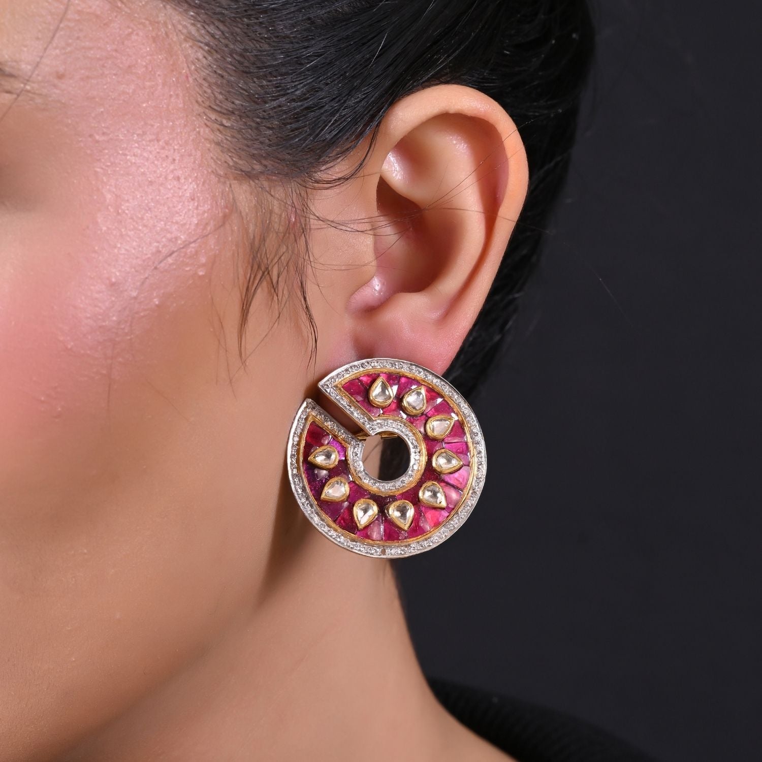 Crimson Orb Polki Earrings