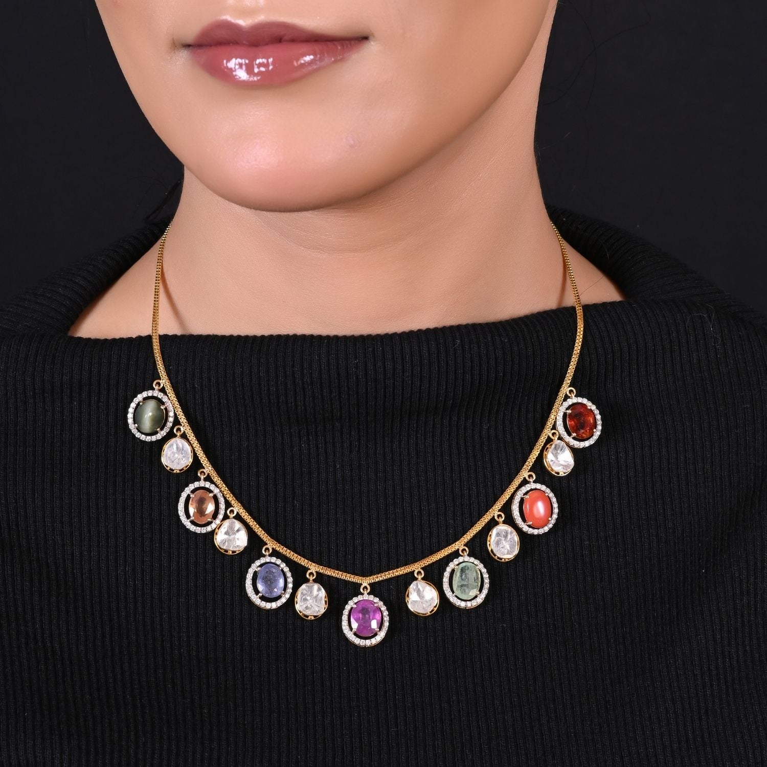 Classic All Along Navratan Necklace