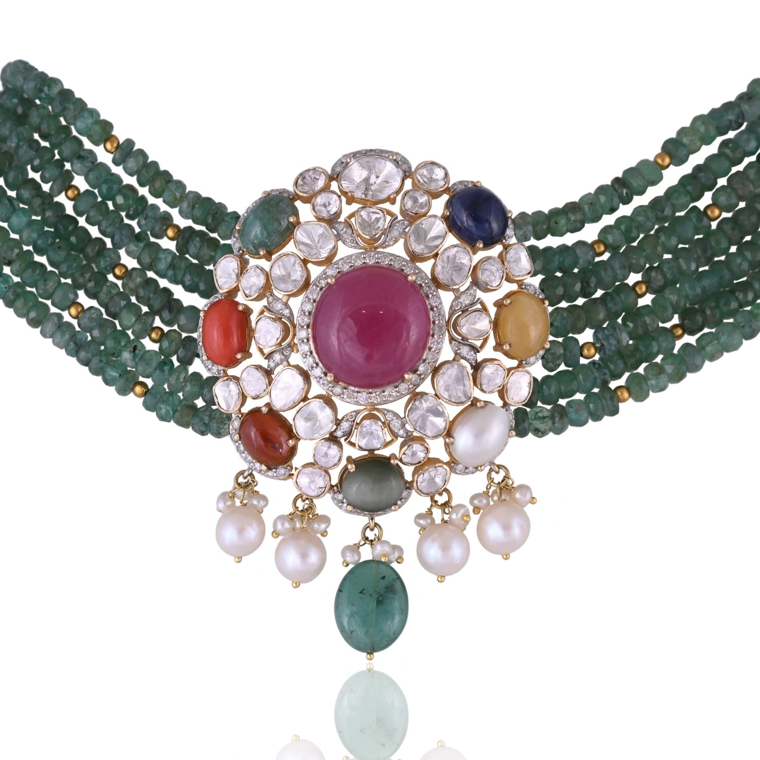 Floral Hue Emerald Necklace Set