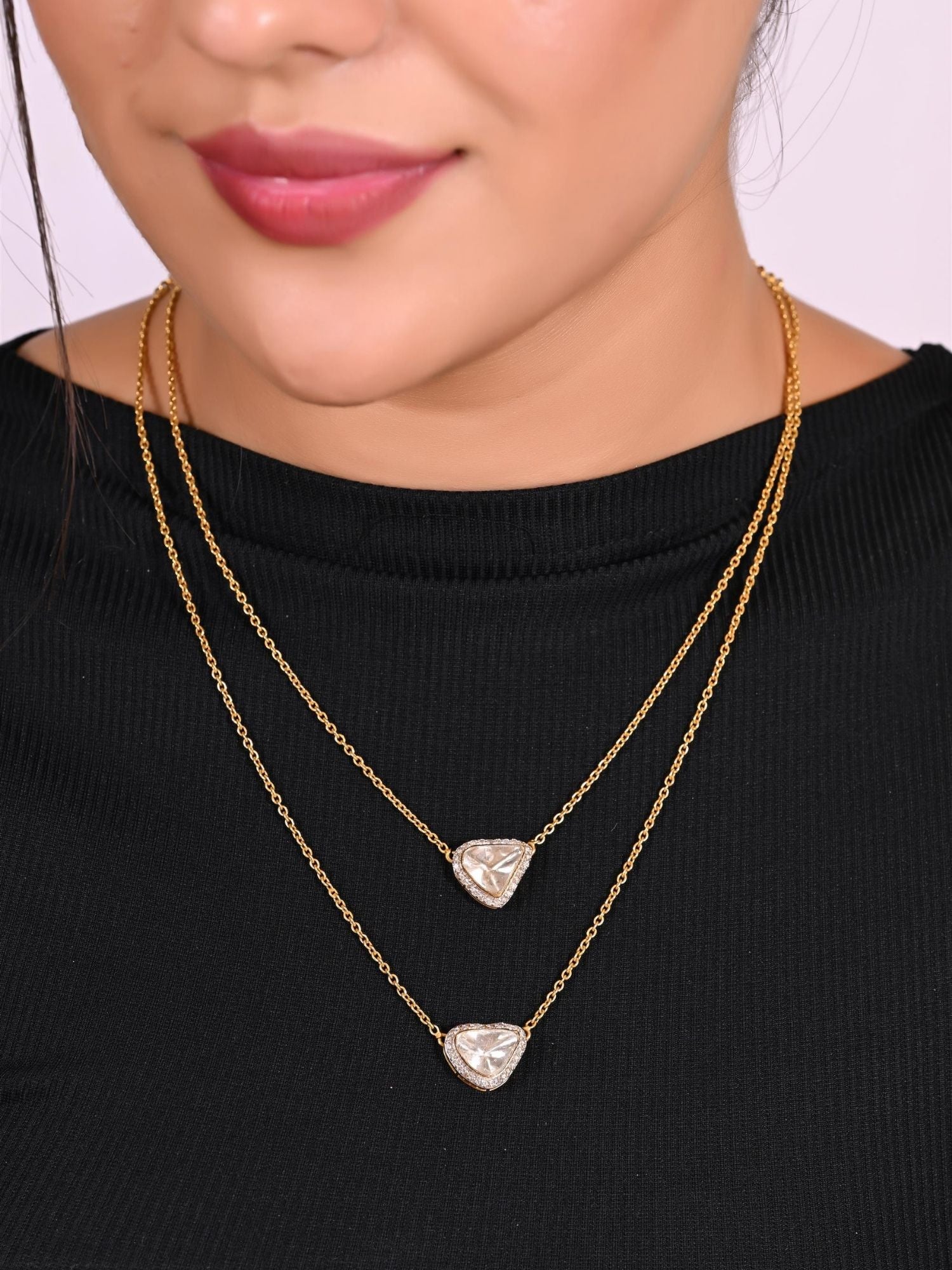 Dual Polki Drop Pendant