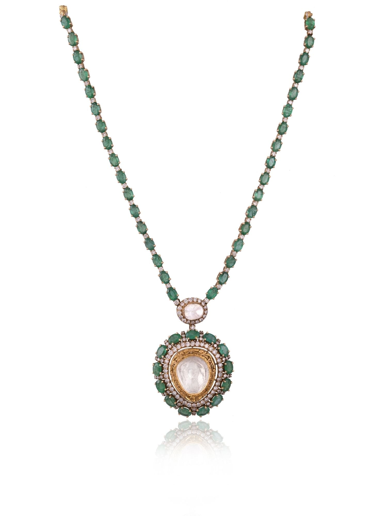 Emerald Halo Drop Pendant