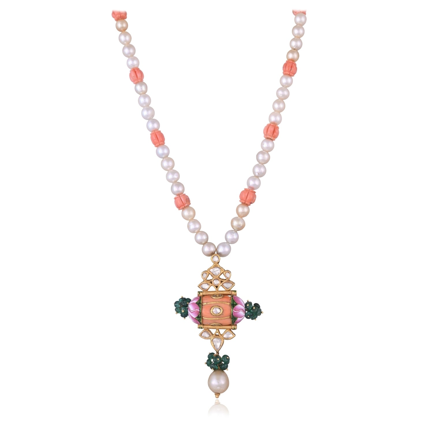 The Coral Enamel Pendant Set