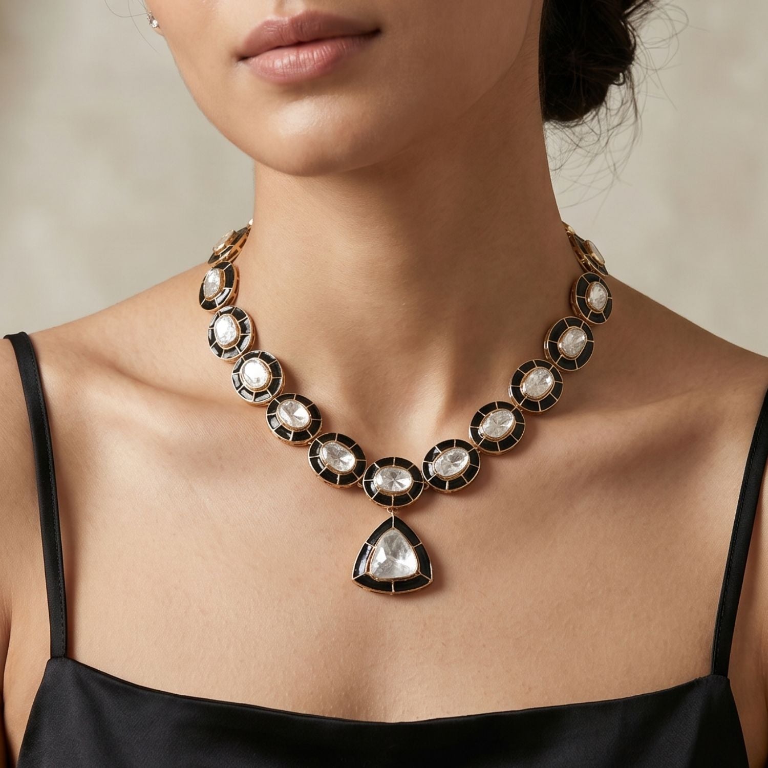 Midnight Bloom Polki Necklace