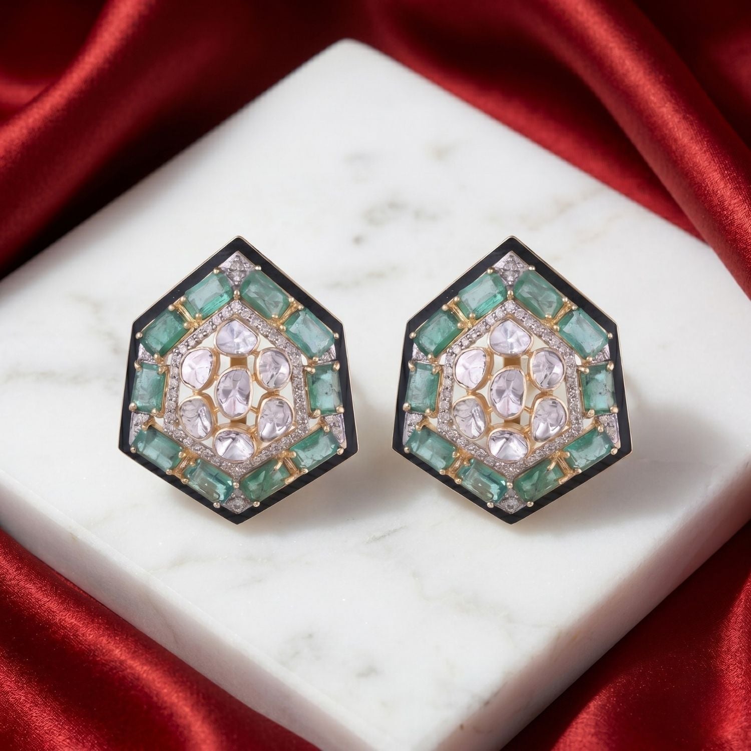 Evergreen Diamond Polki Studs