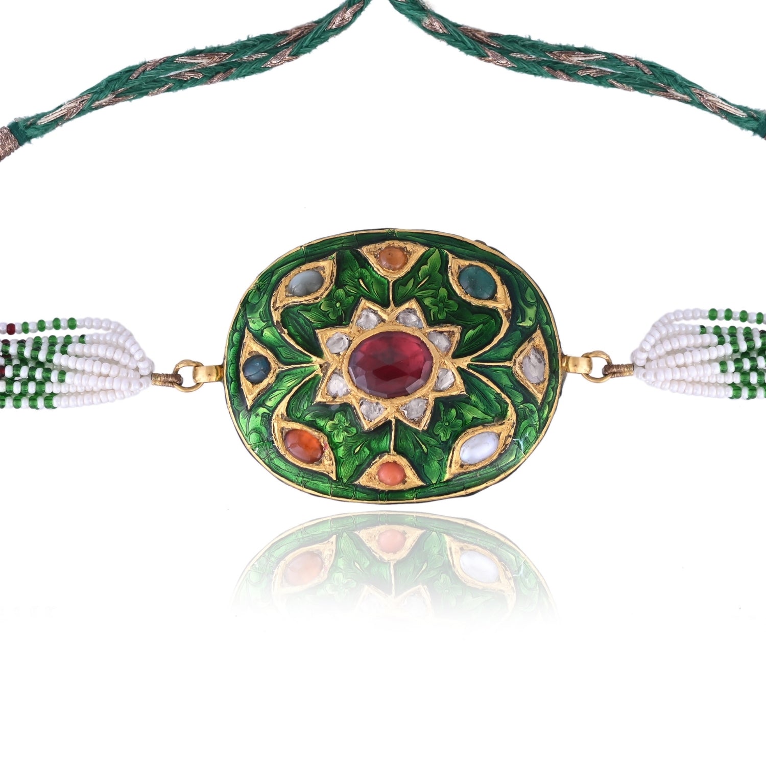 Green Enamel Navratan Bracelet