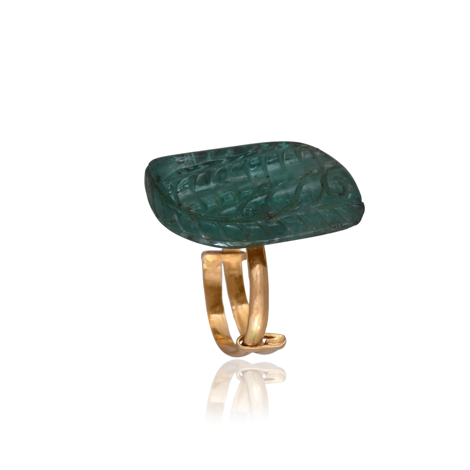 The Carved Leaf Emerald Ring