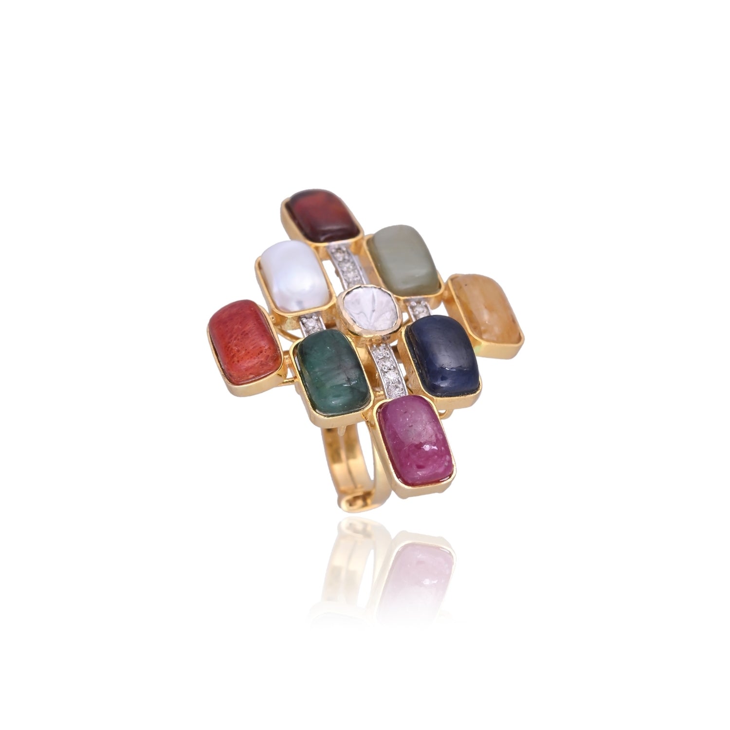 The Cross Grid Navratan Ring
