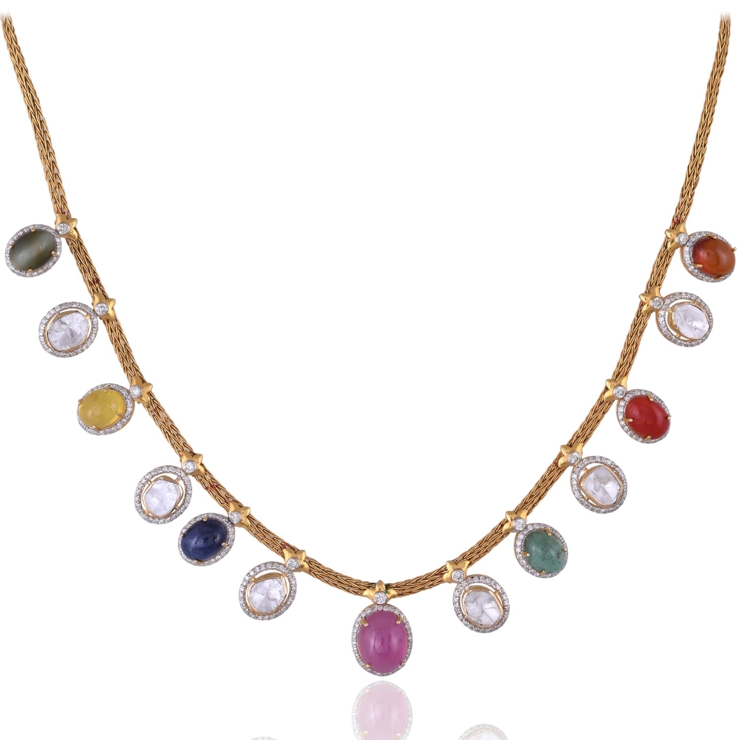 Gem Drop Navratna Necklace Set