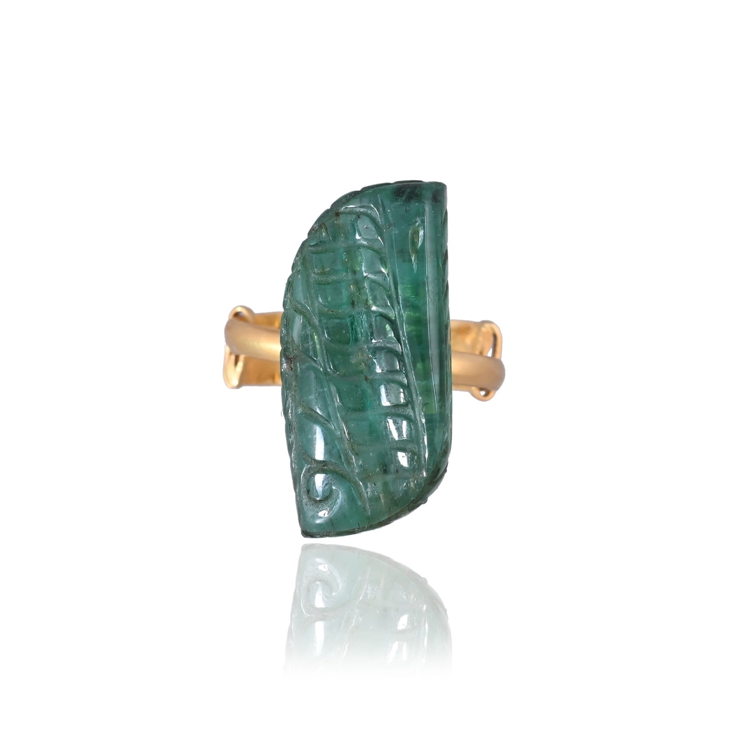 The Carved Leaf Emerald Ring