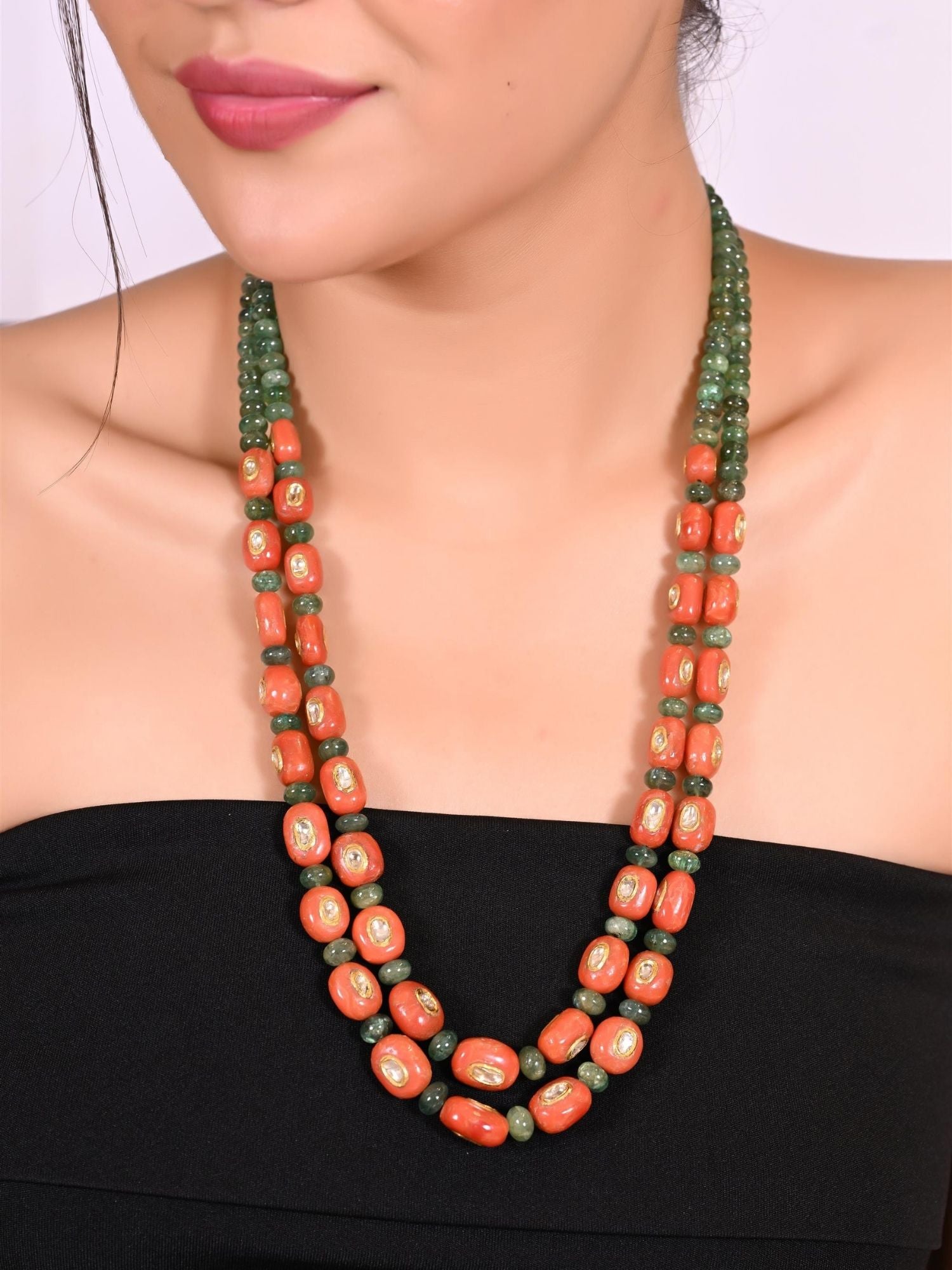 Emerald Meets Coral Necklace