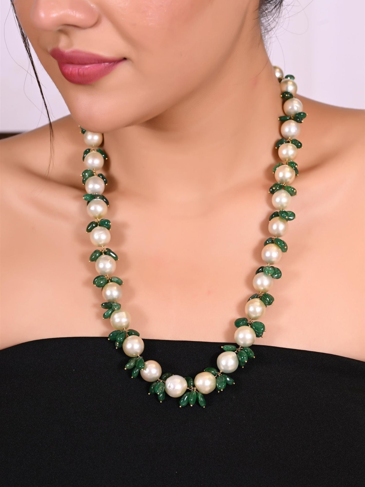 Pearl Symphony With Emeralds Necklace