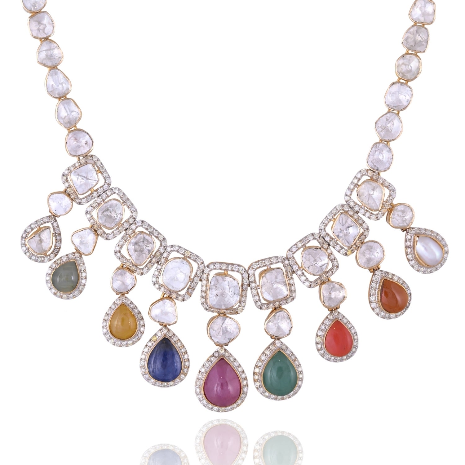 Rainbow Ripple Navratna Necklace Set