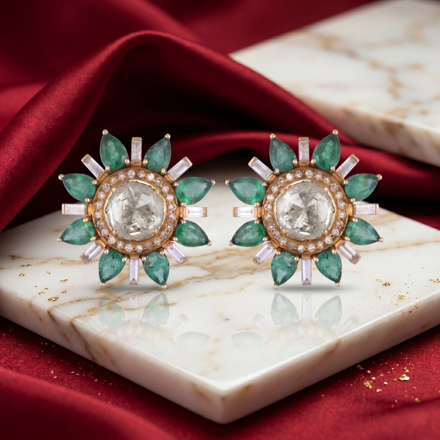 Petal Mirage Emerald Earrings