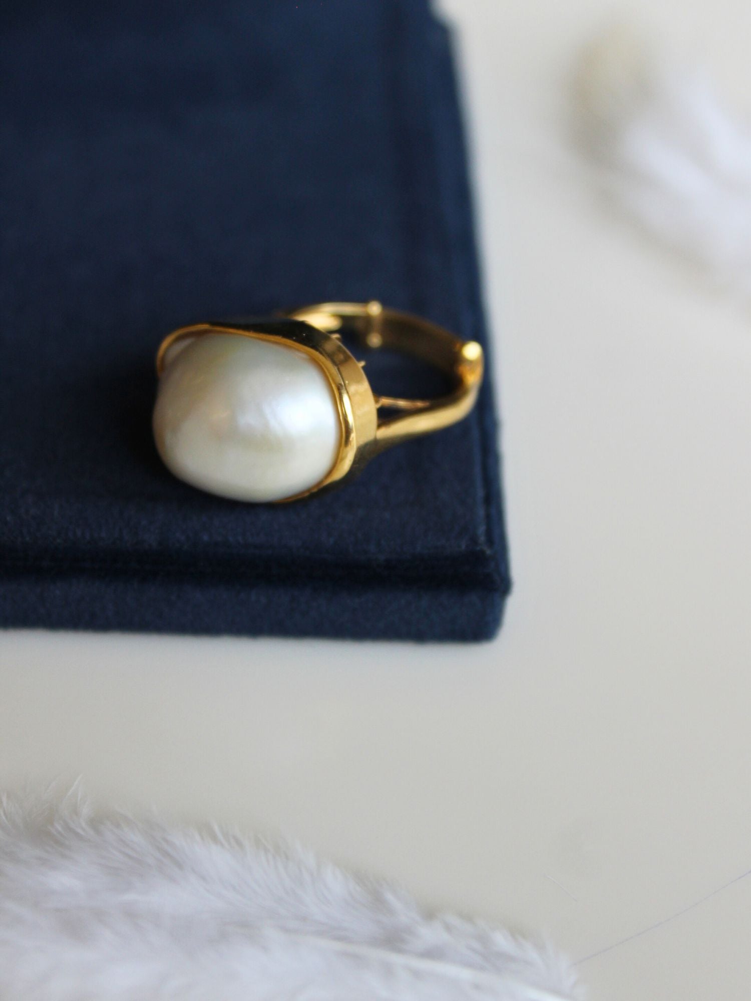 Moonlit Pearl Gold Ring