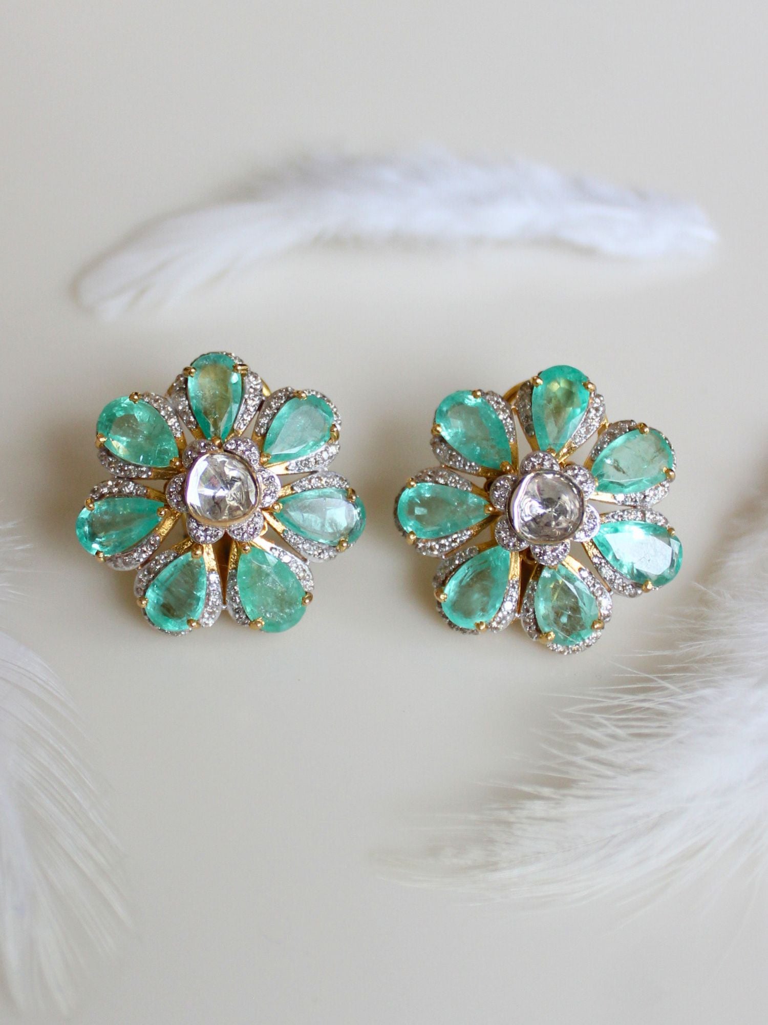 Floral Verdure Emerald Studs