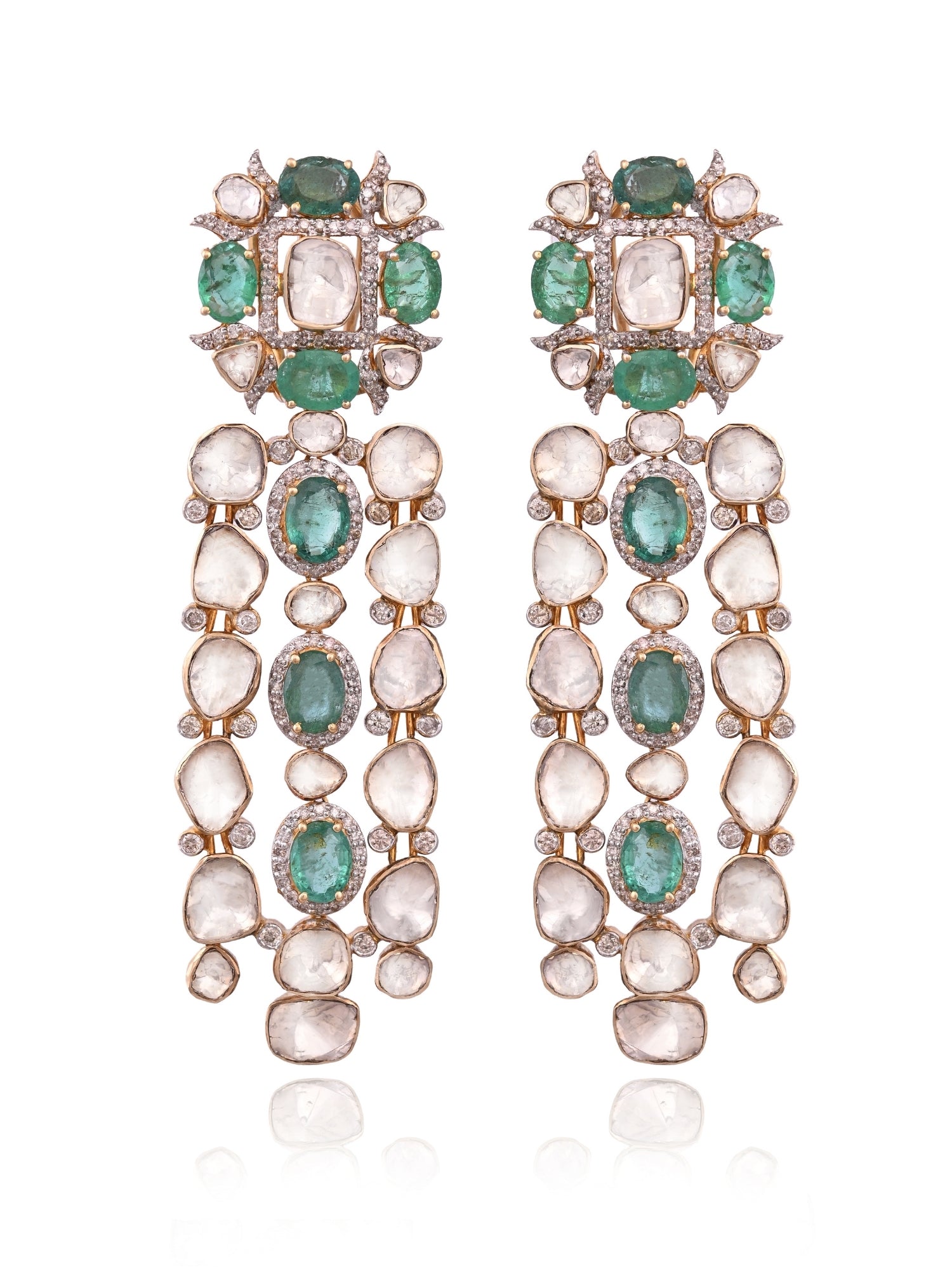 Emerald Polki Dewfall Earrings