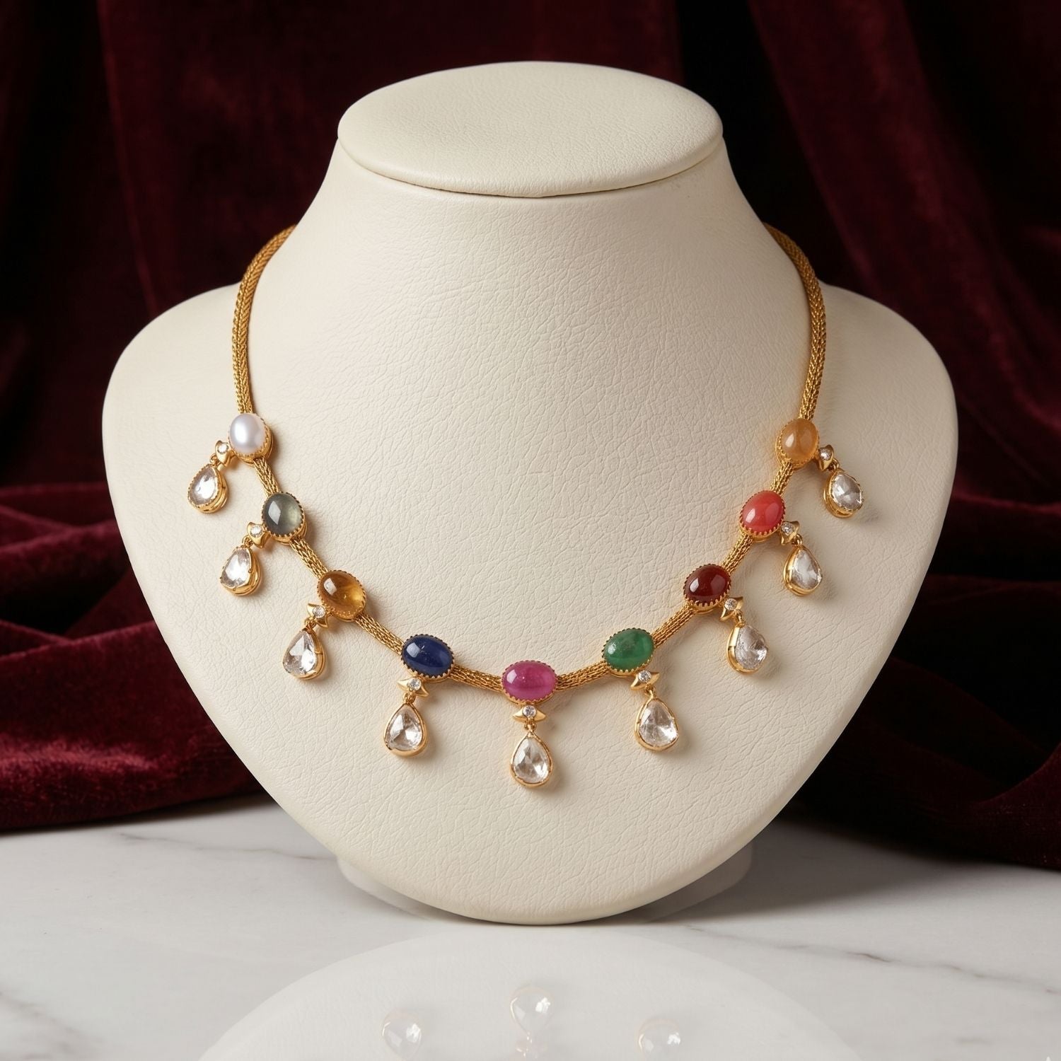 Mosaic Medly Navratna Necklace Set