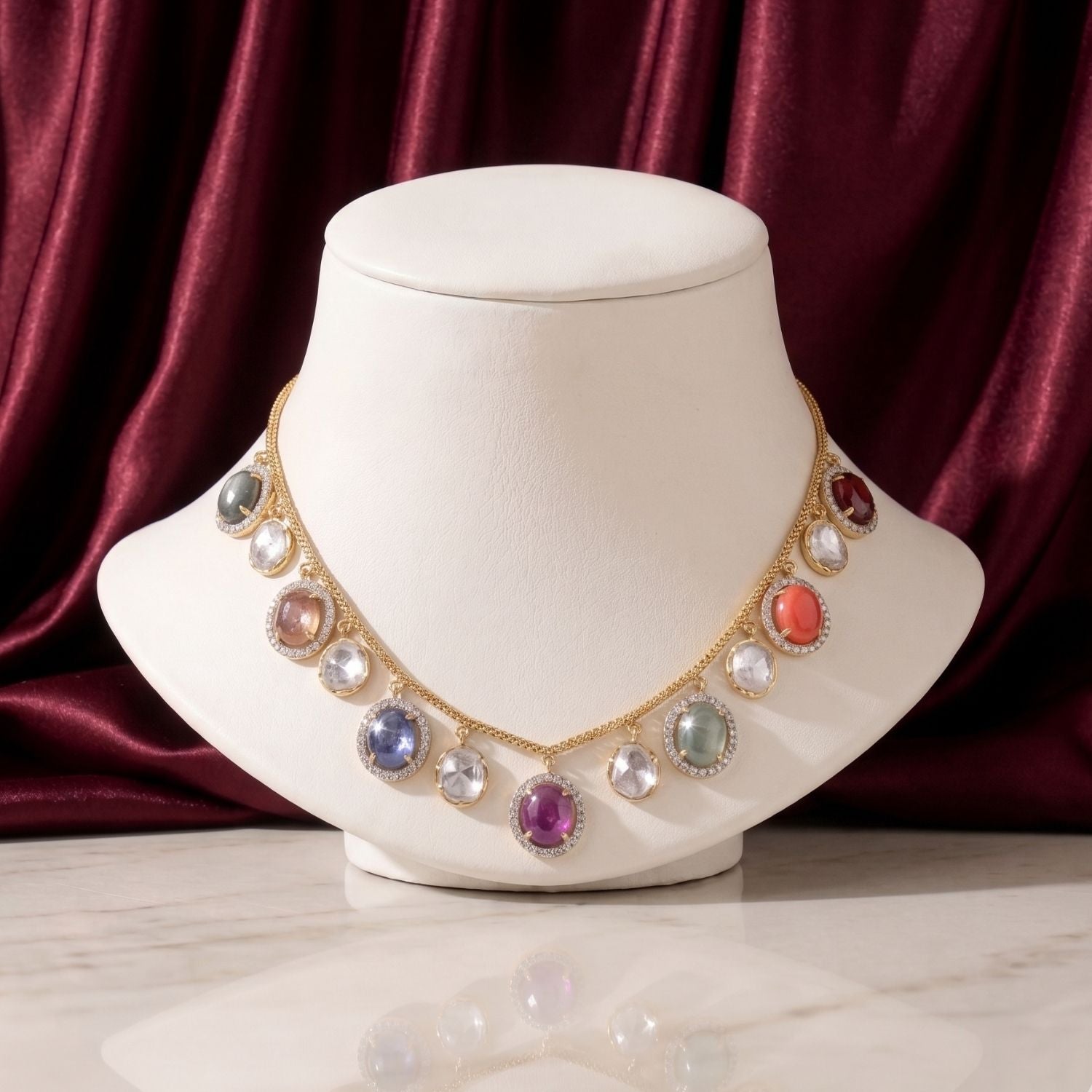 Classic All Along Navratan Necklace