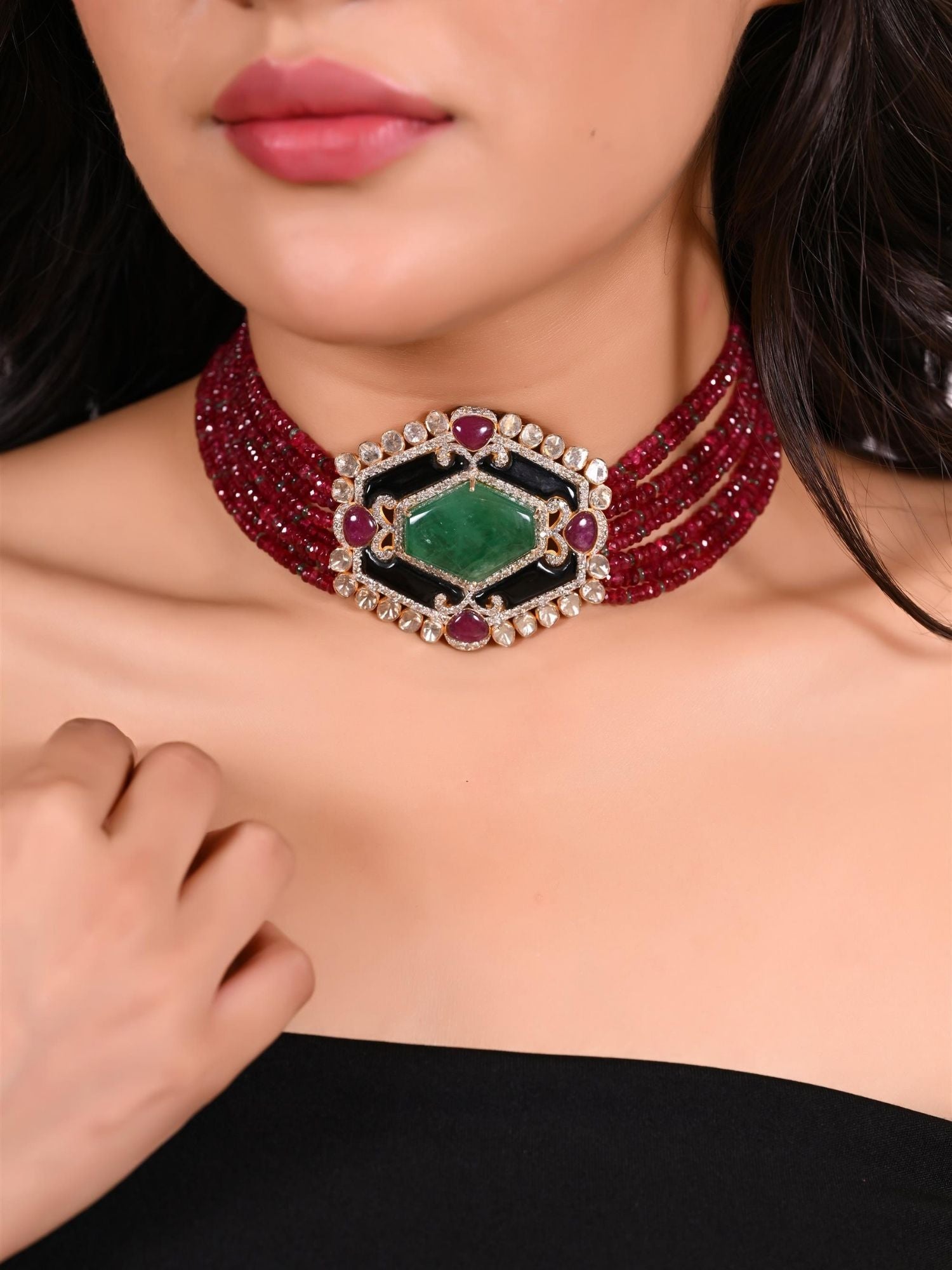 Ruby HexaGlow Emerald Necklace