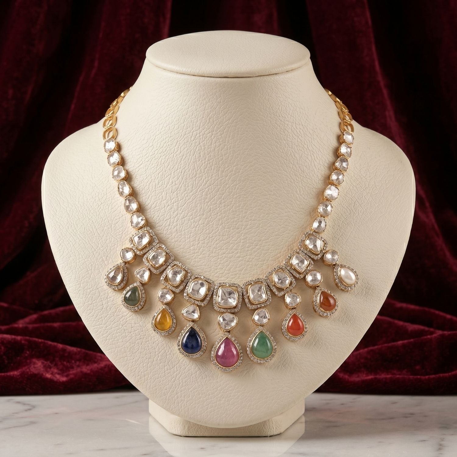 Rainbow Ripple Navratna Necklace Set