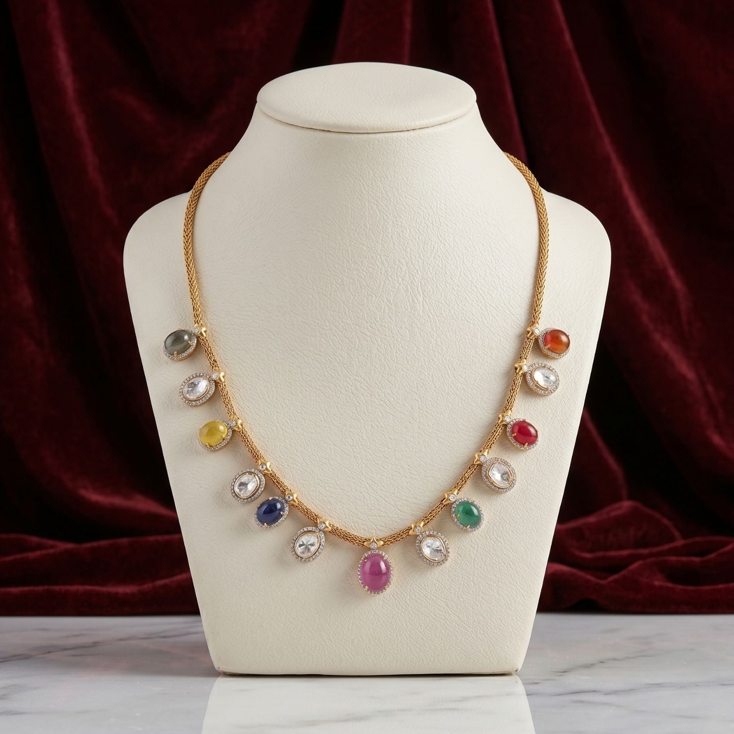 Gem Drop Navratna Necklace Set