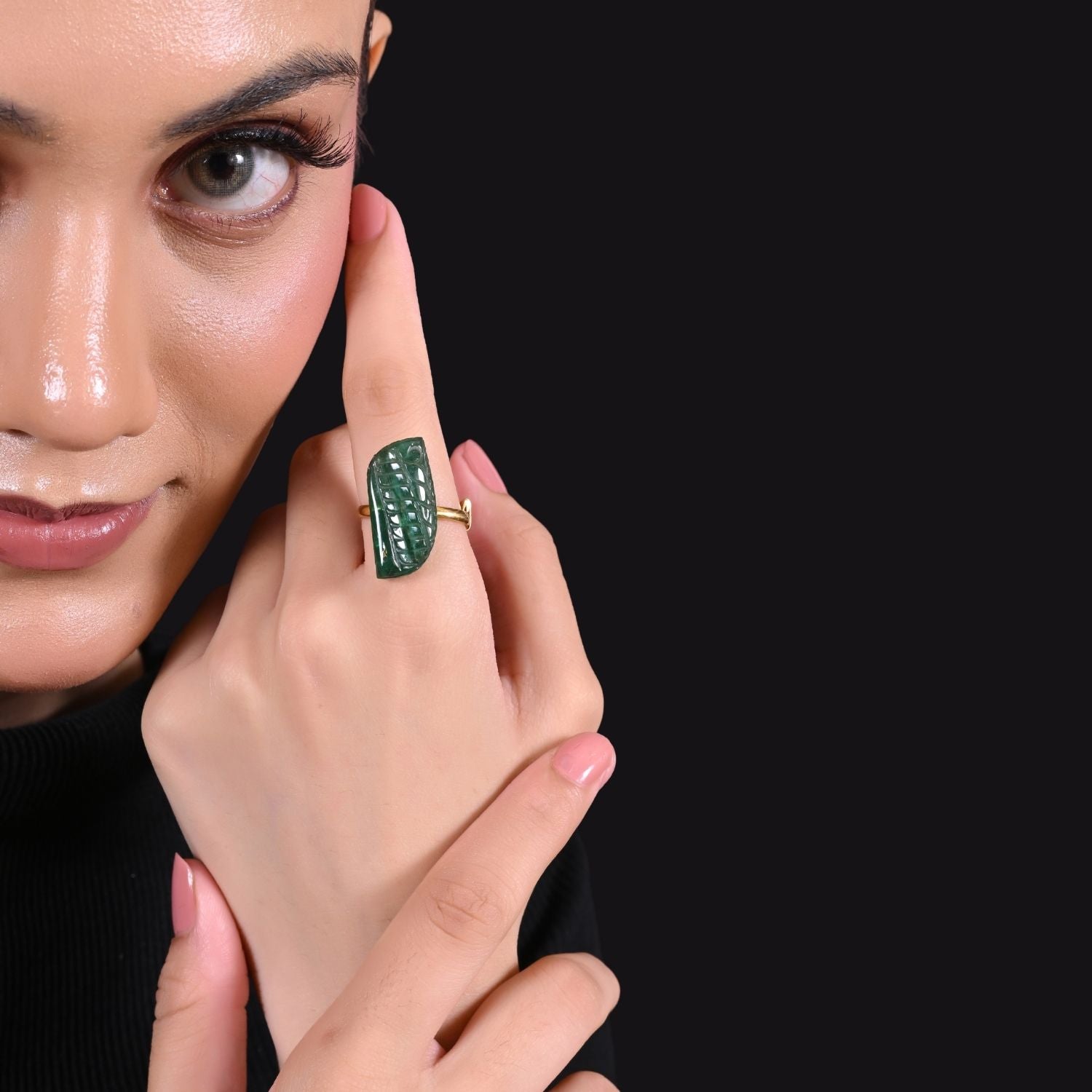The Carved Leaf Emerald Ring