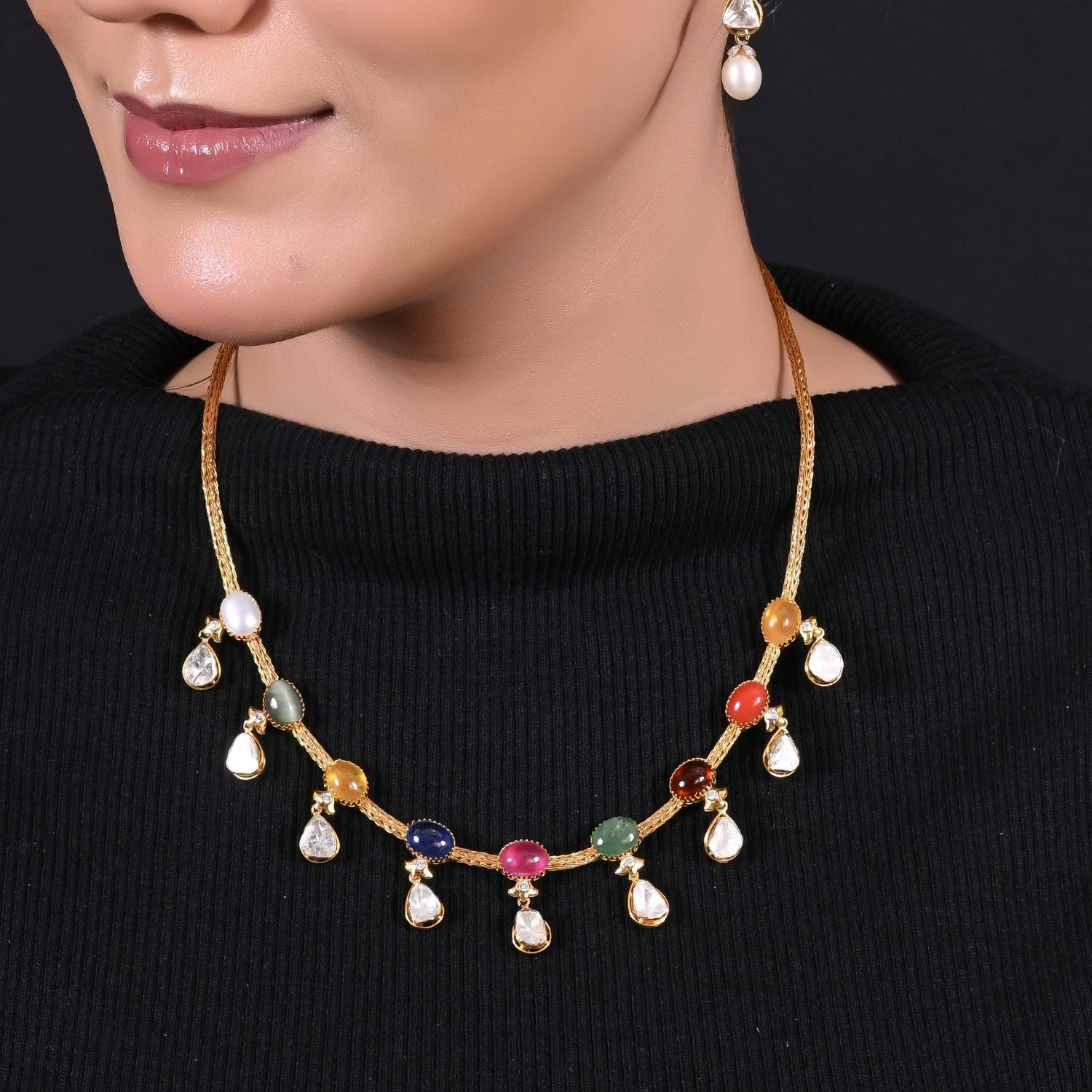 Mosaic Medly Navratna Necklace Set