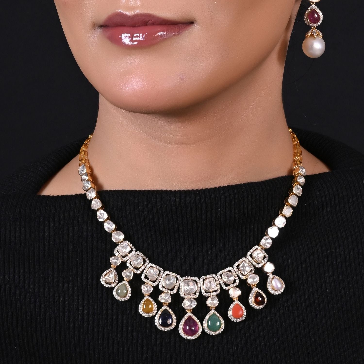 Rainbow Ripple Navratna Necklace Set