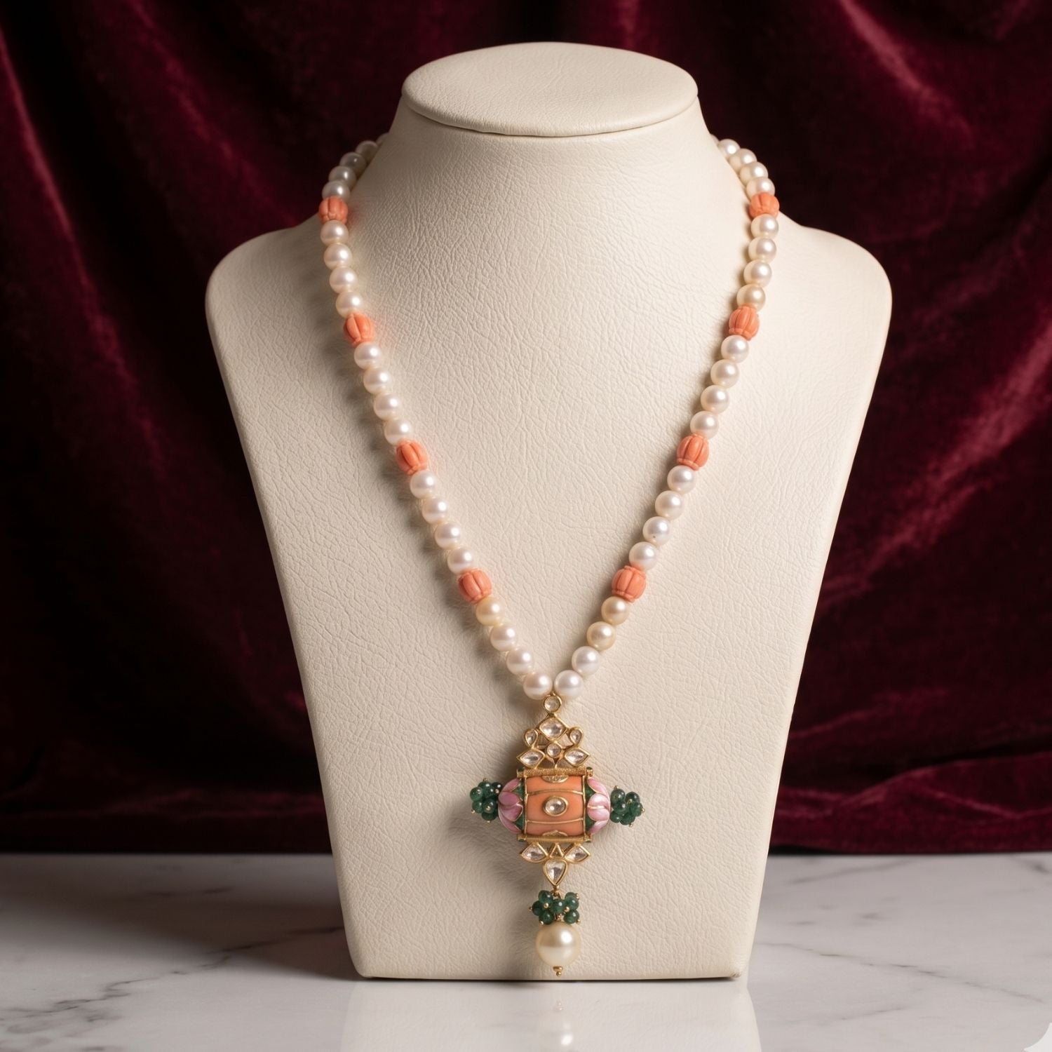 The Coral Enamel Pendant Set